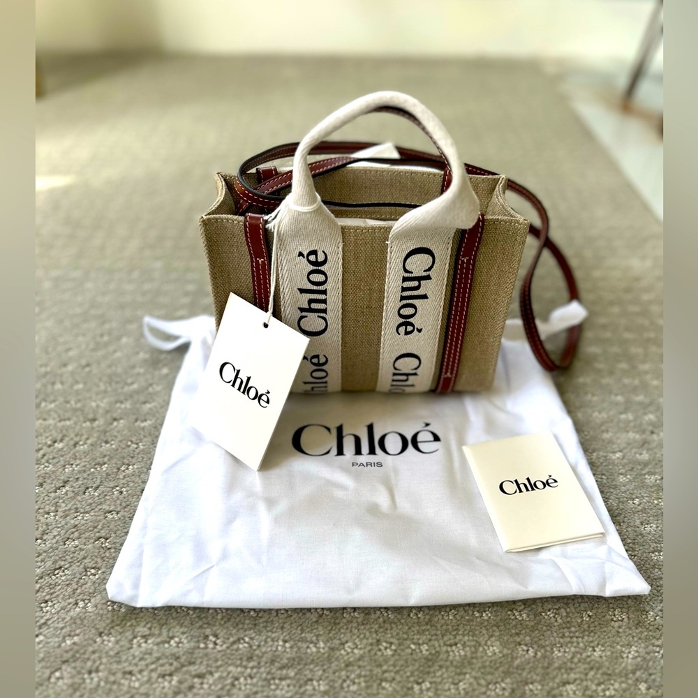 Chloé Woody Mini Canvas & Leather Tote